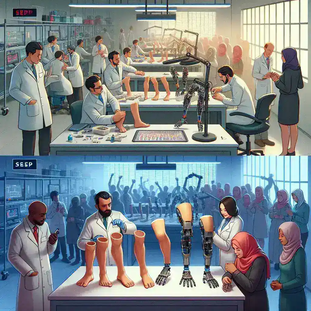 "AI-driven prosthetic limb prototypes showcased by MIT scientists in September, featuring advanced technology for enhanced mobility and user comfort."